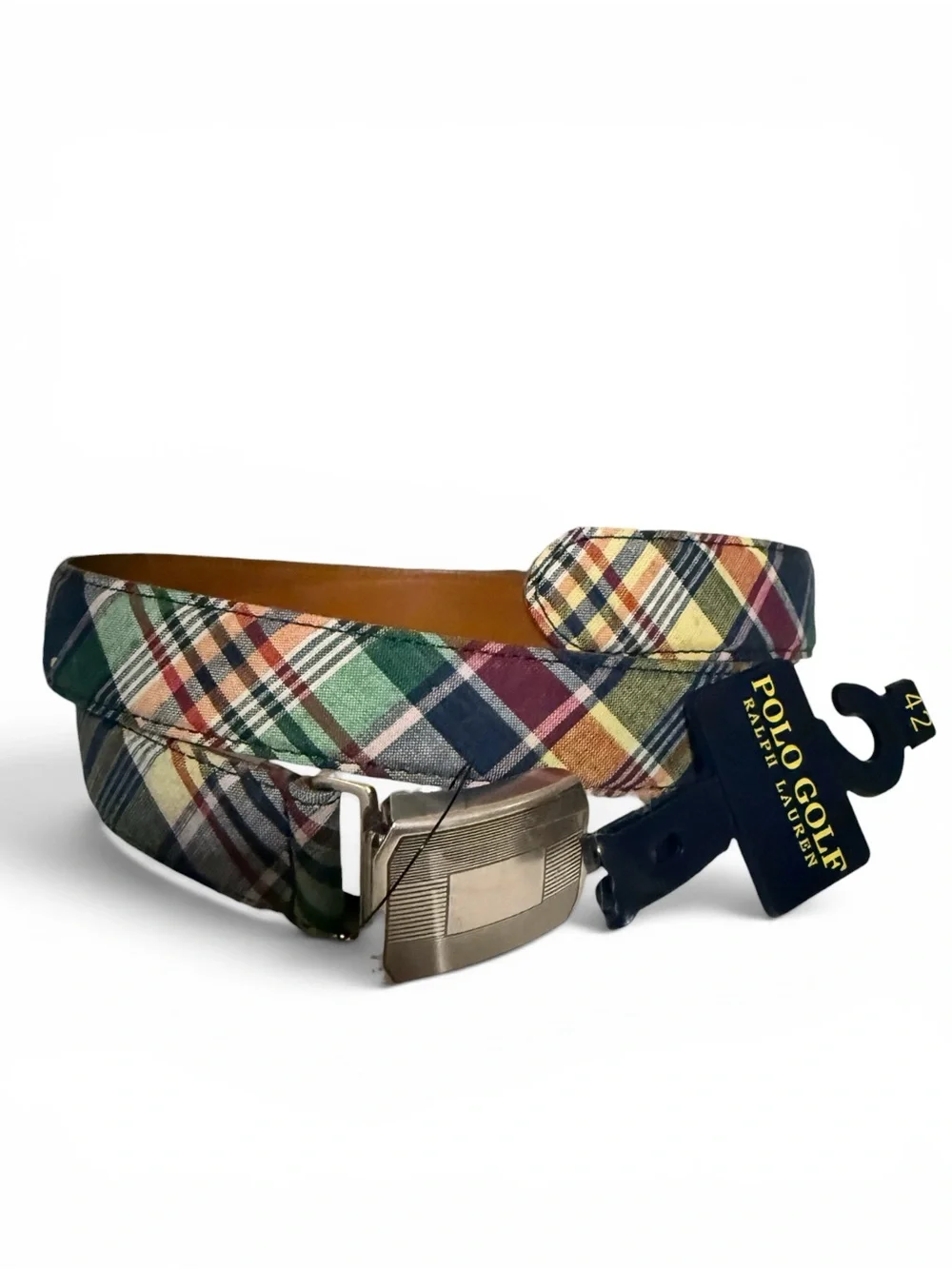 Polo Golf Ralph Lauren Men’s Plaid Belt Size 42 NWT Multicolor Leather